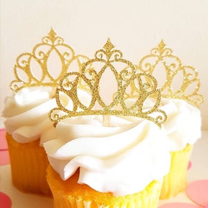 Princess Crown Cupcake Toppers Glitter Crown Toppers Gold Glitter Crown Toppers Princess Baby Shower Glitter Tiara Princess Decorations image 8