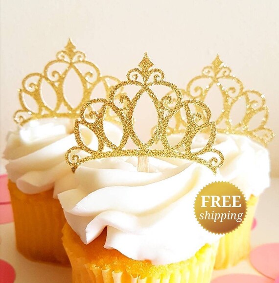 Gold Glitter Princess Crown Tiara Cake Cupcake Toppers Picks for Wedding Birthda Gold Glitter Princess Crown Tiara Cake Cupcake Toppers Picks for Wedding Birthda