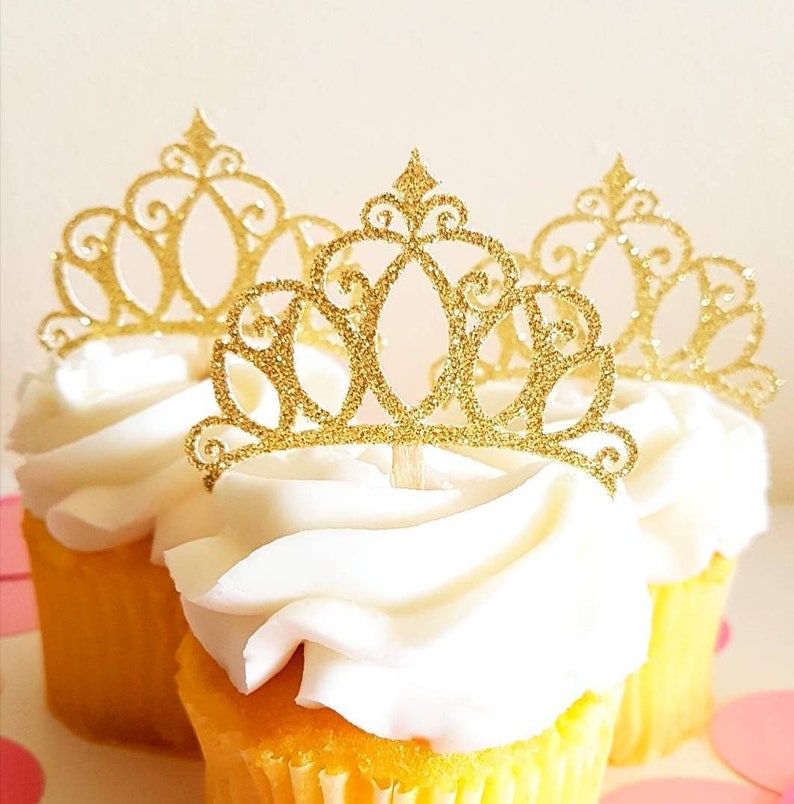 Princess Crown Cupcake Toppers Glitter Crown Toppers Gold Glitter Crown Toppers Princess Baby Shower Glitter Tiara Princess Decorations Bild 7