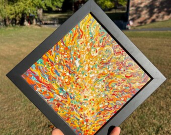 Aries small original framed energy yellow painting by flamgu SUN