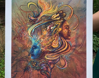 Returning Home - limited edition archival giclee. visionary, psychedelic soul mate, twin flame, yin yang art print flamgu