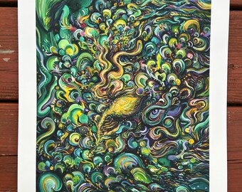 Scripting Our Dreams Limited Edition Giclee Print - green psychedelic peacock art print