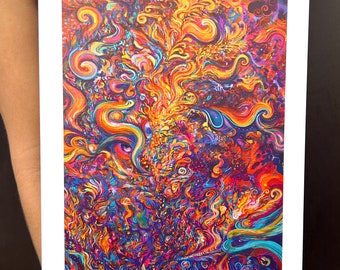 Infinite Delight - 18x12 inch pearlescent print - flamgu abstract hot pink red fire psychedelic art