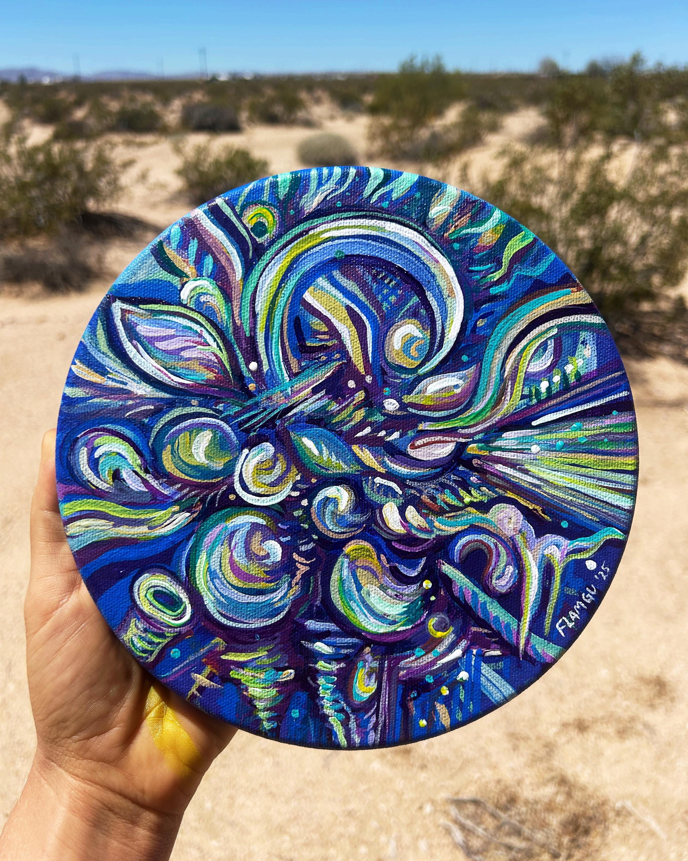 8 x 8インチのオリジナルアクリル画、フラムグの幻想的な抽象画