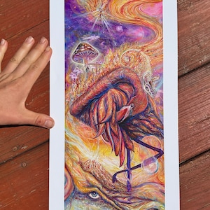 Dope Flamingo Limited Edition Paper Print - collab con Kuhmali - arte trippy fenicottero fungo psichedelico