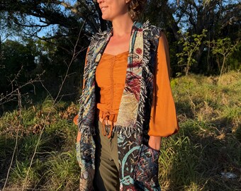 Art Cloak vest with pockets ! Fun flamgu festival ware unisex psychedelic art clothes tapestry blanket cotton clothes