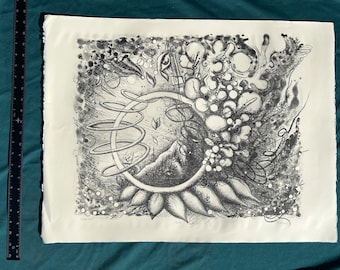 Vesuvius Original abstract Lithograph visionary art flamgu black and white