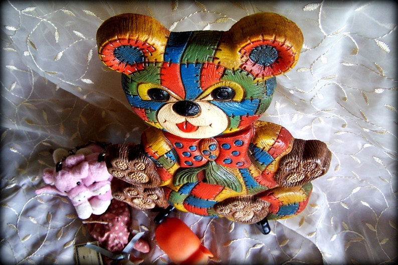 Vintage nursery room art Adorable patchwork bear wall art 1979 Etsy