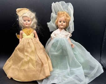 2 Rare 1948 Duchess Dolls 7 1/2" Sleepy Eye Arms Move Doll Long Dress Celluloid