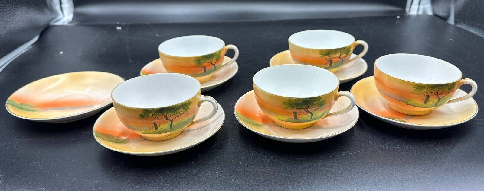Vintage Stunning Hand Painted Noritake 5 Teacups and 6 Saucers