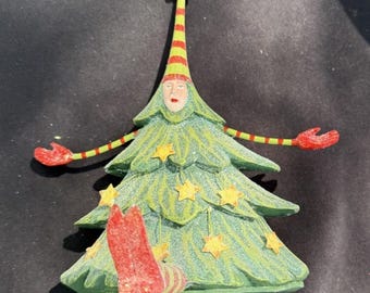 Department 56 Patience Brewster Krinkles Soporte para calcetín navideño con forma de árbol de Navidad de 7" (Excelente estado)