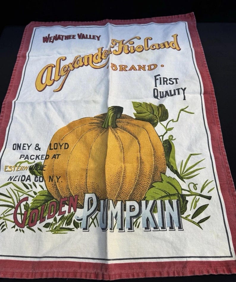 Vintage Thanksgiving Pumpkin Tea Towels 55% Cotton 45 percent Linen Made in Italy image 3