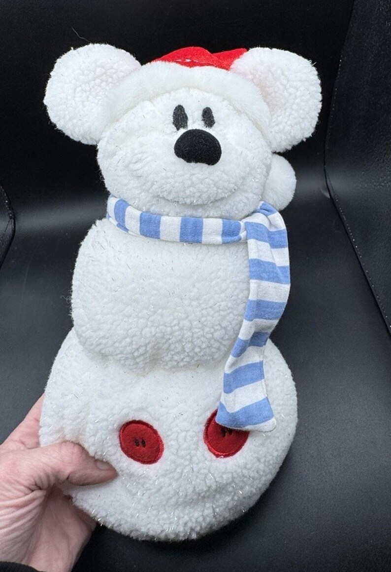 2001 Rare Disney Store Mickey Mouse Snowman Plush 12" Christmas Santa Hat image 6