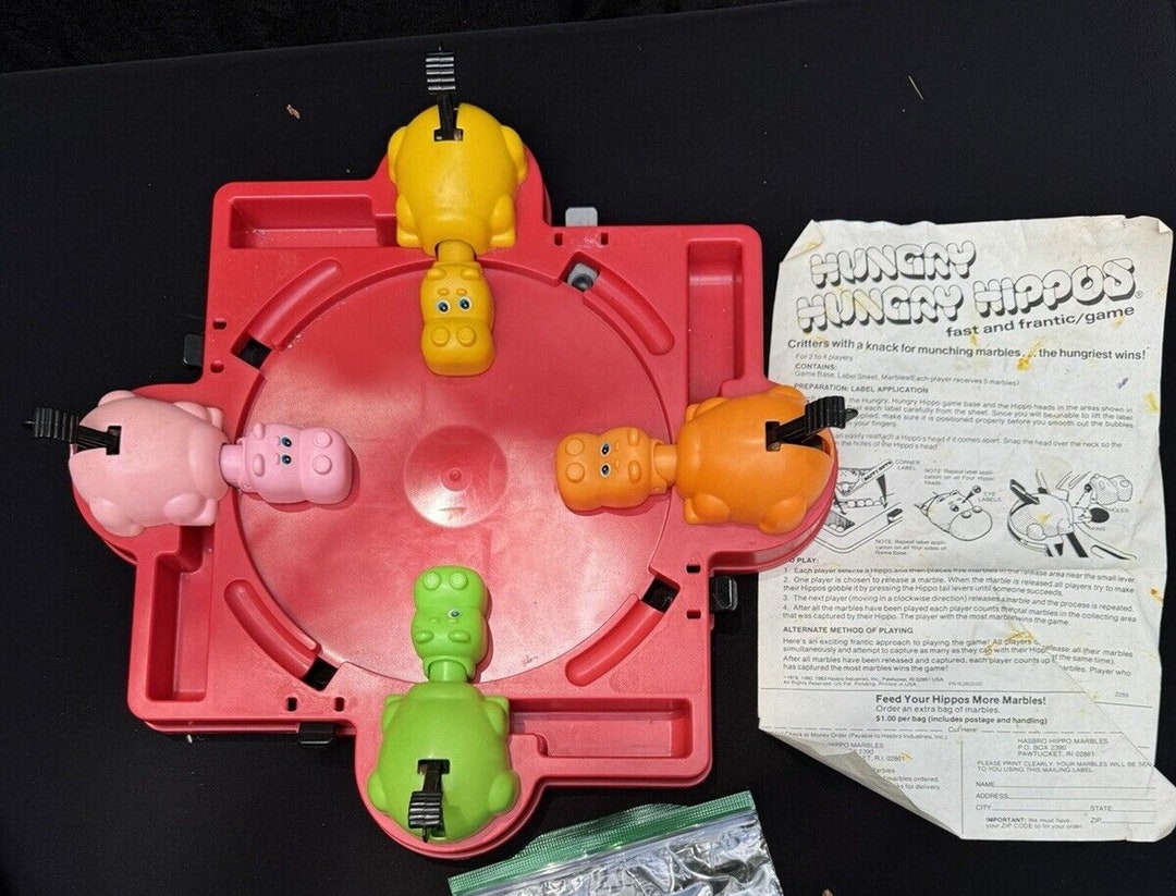 Vintage Hungry Hungry Hippos Toltoy 1978 W/instructions Missing Marbles ...