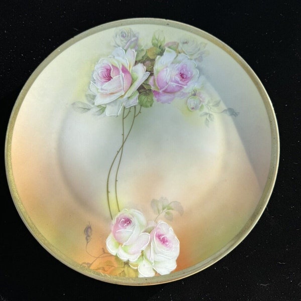 Stunning 1850 Royal Munich E.S.& Co. Bavaria Hand painted Rose Plate 8.5” -N2
