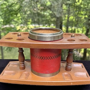 Vintage Dun-Rite Wood 8 Pipe Stand MCM Cork Humidor No Lid