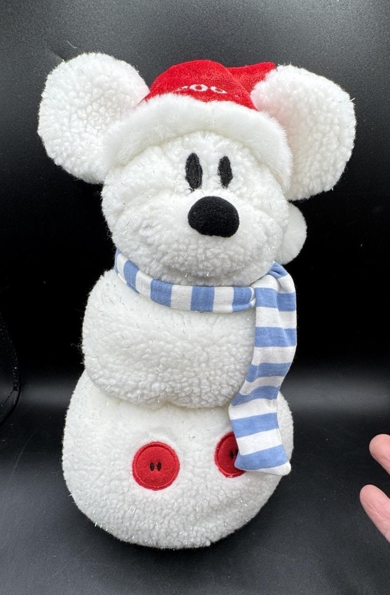 2001 Rare Disney Store Mickey Mouse Snowman Plush 12" Christmas Santa Hat image 1