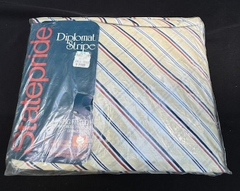 Vintage Statepride King Spannbettlaken 78X80 Diplomat Streifen Ausgekämmte Baumwolle Neu!