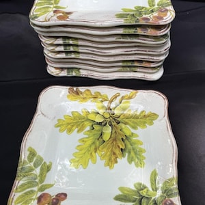10 Sur La Table Acorn & Fig 9.5" Salad Plates made in Italy Fall Theme Mint! image 10