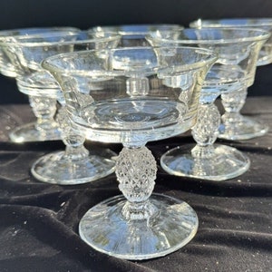 6 prachtige Heisey Plantation ananas-voet-sorbetglas, 4,25 inch hoog