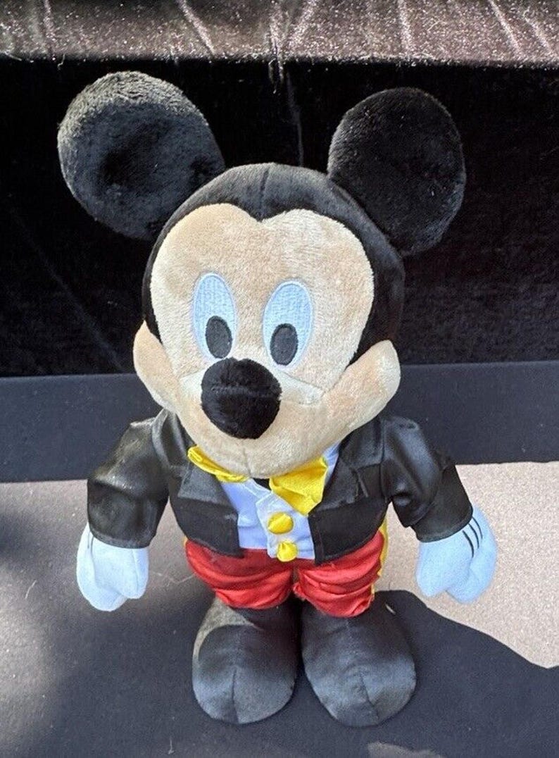 Vintage Disney Parks Mickey Mouse Plush In Black Suit Tuxedo 10" Mint! image 5