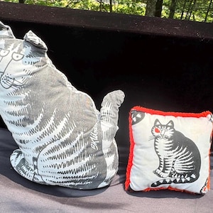 Vintage B. Kliban Cat-Shaped 2 Pillows Sitting Kitty Cat With Red Kiss On The Cheek Super Cute!