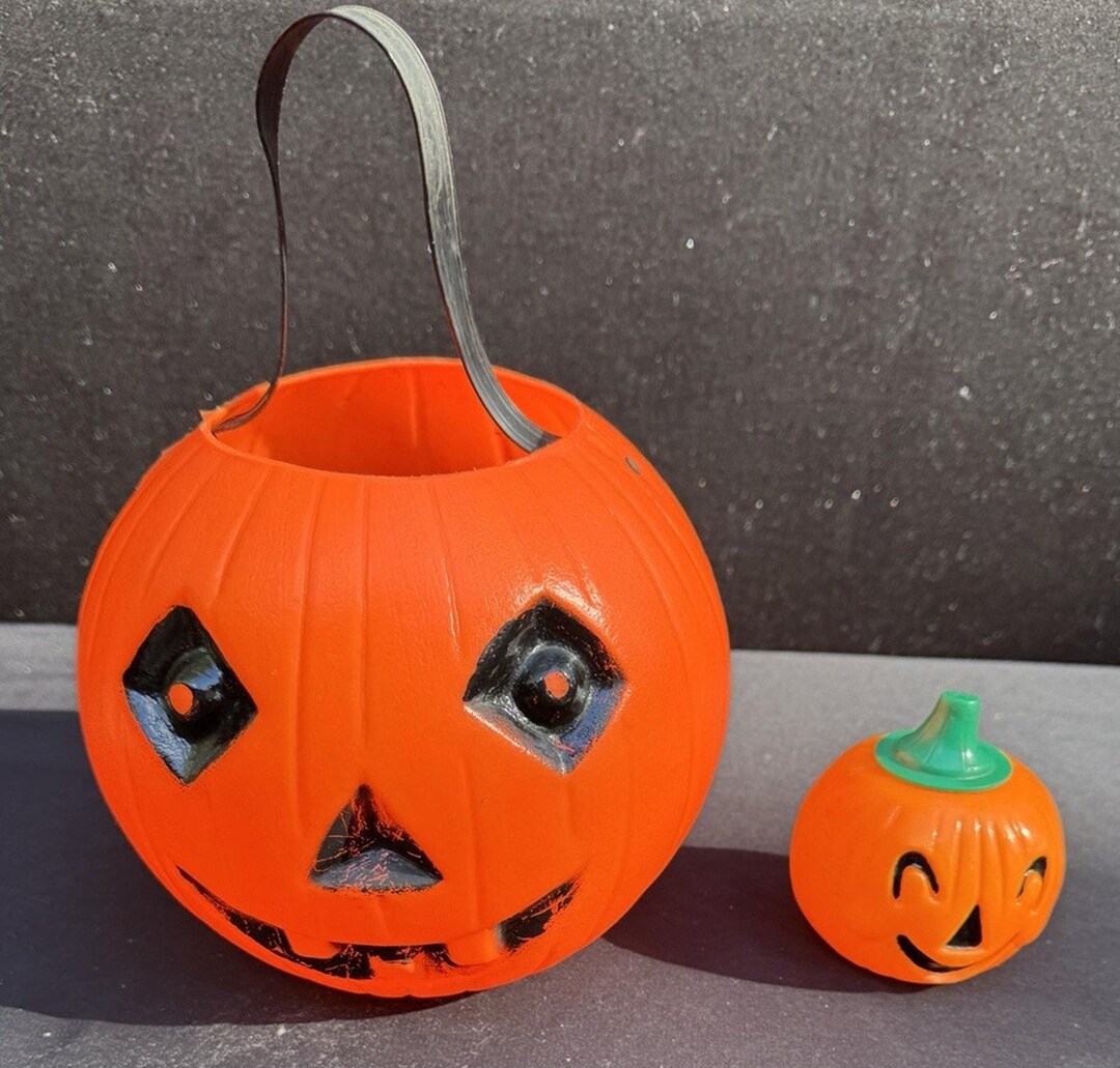 Vintage Halloween Candy Bucket Blow Mold Plastic Jack O Lantern Pumpkin ...