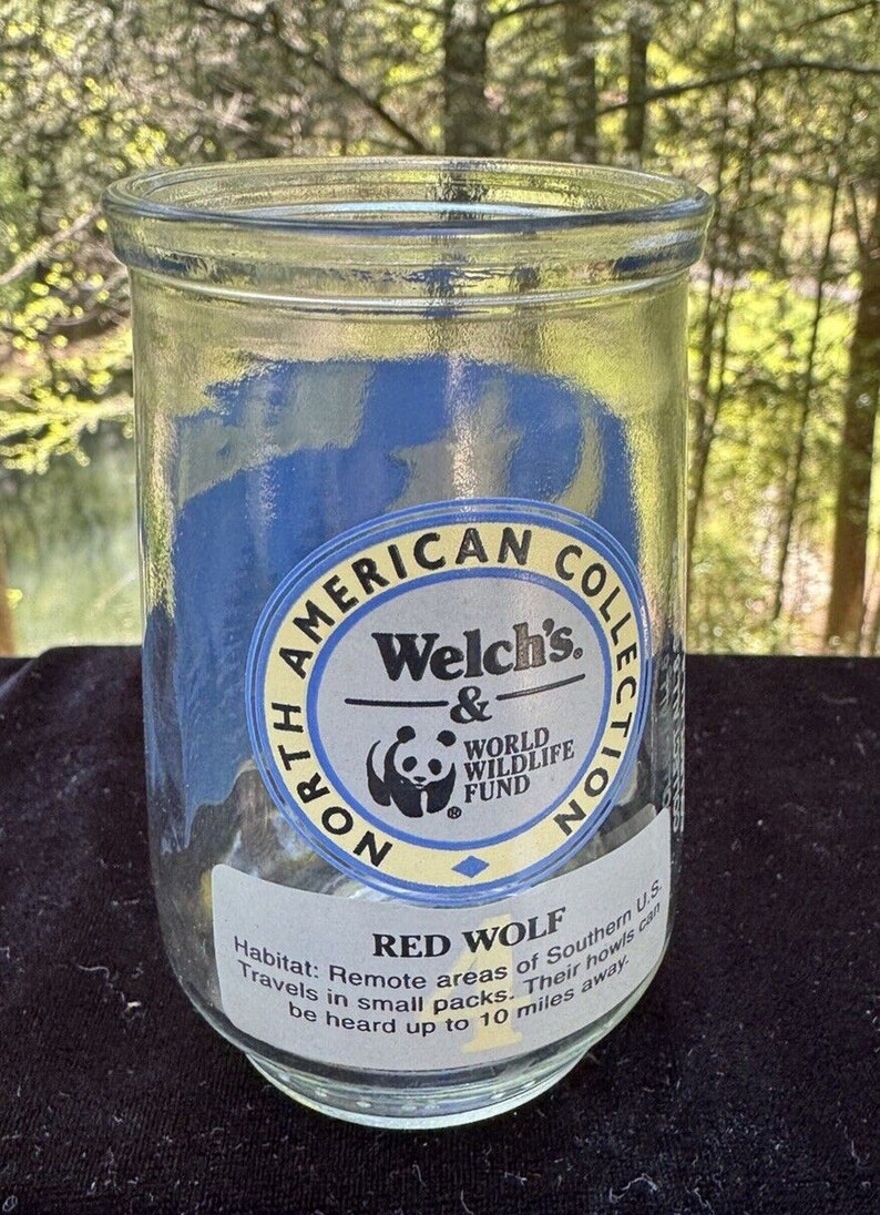 Rare série 4 de Welch's Jelly Jar en verre Espèces en voie de disparition Loup roux Sympa image 3