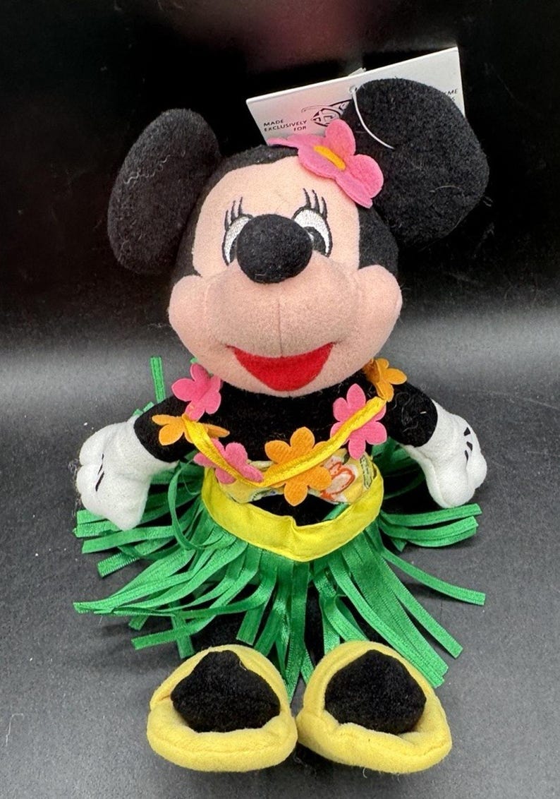 Vtg 1990’s Disney Store Bean Bag Plush - HULA MINNIE Mickey Mouse 9.5” image 7