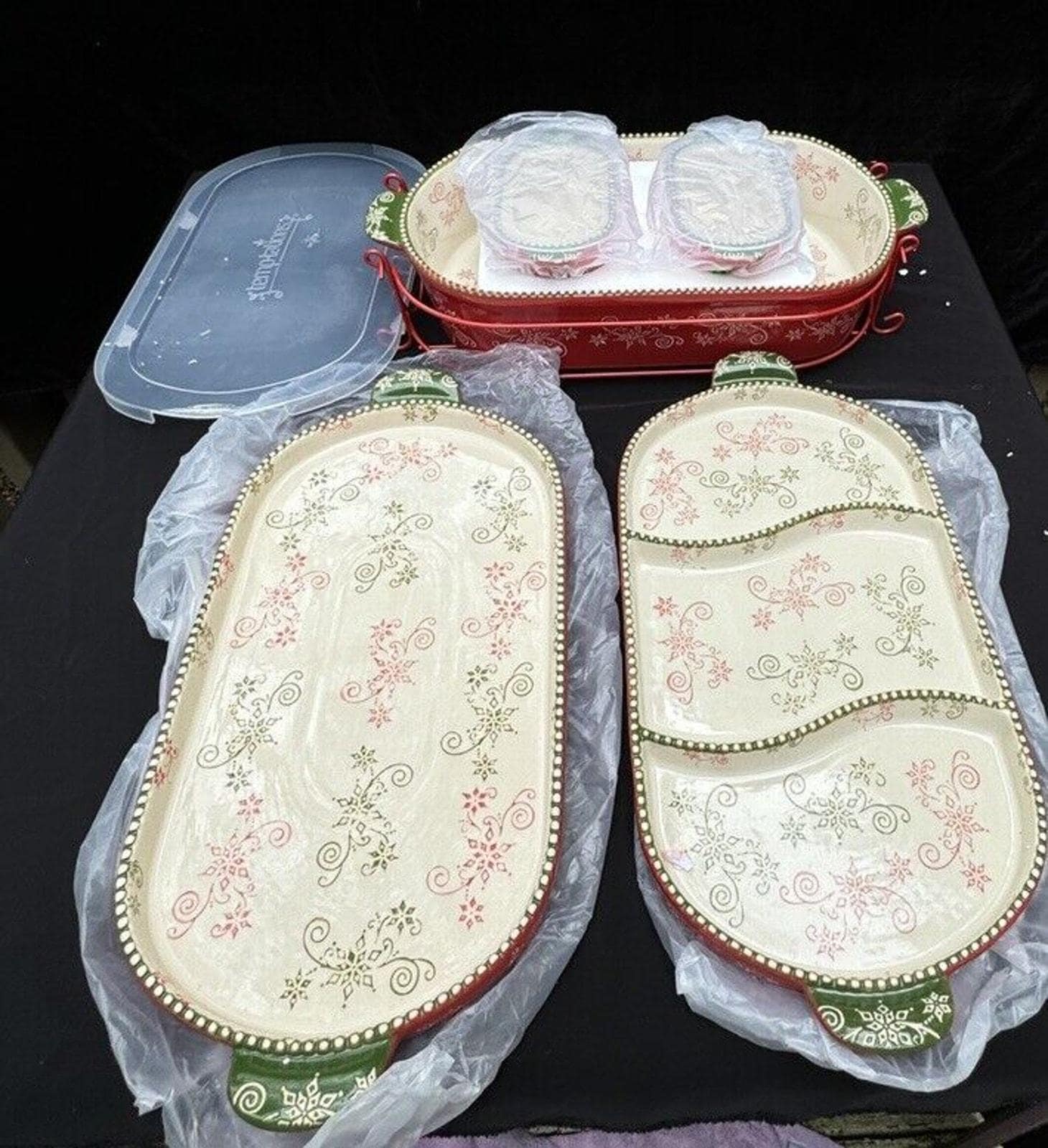 Temptations by Tara QVC Christmas Lace Piece Serving Set New NIB