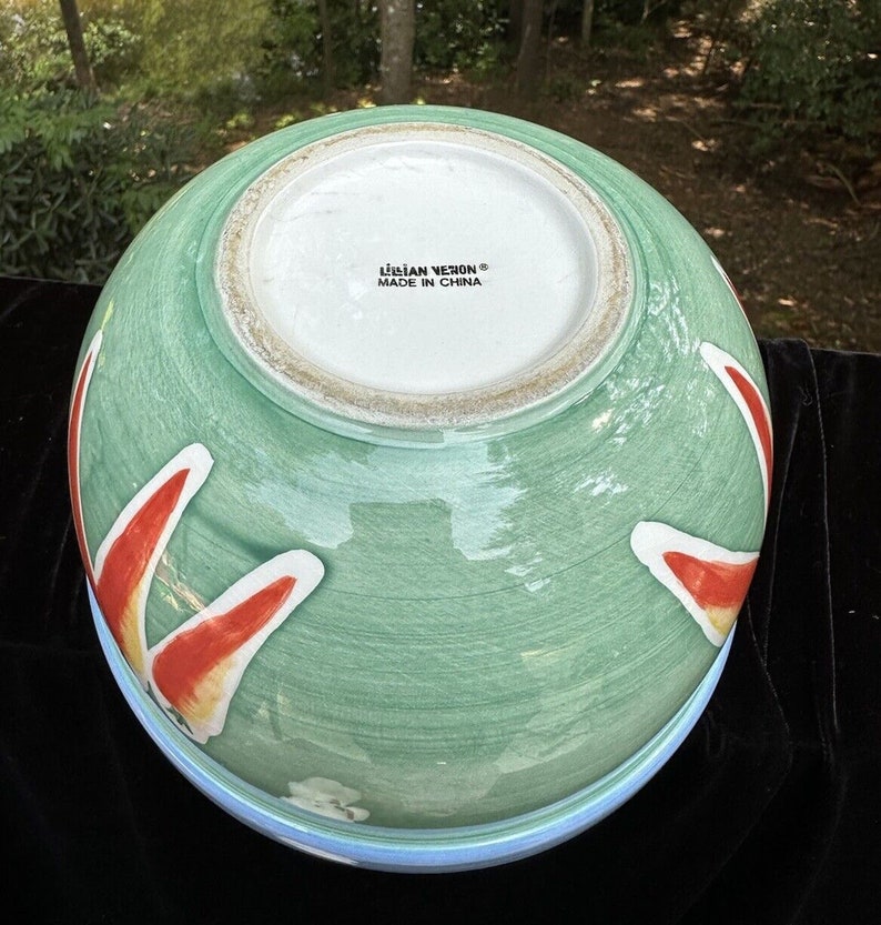 Vintage Lillian Vernon Keramik Rührschüssel Karotte Motiv Grün Blau Zierleiste S28 Bild 9
