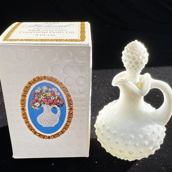 1971 Avon Hobnail White Milk Glass Pitcher MOONWIND Foaming Bath In Box -AV4