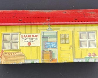Vintage Marx Toys Lumar Construction Company Tin Lithograph Building Rare