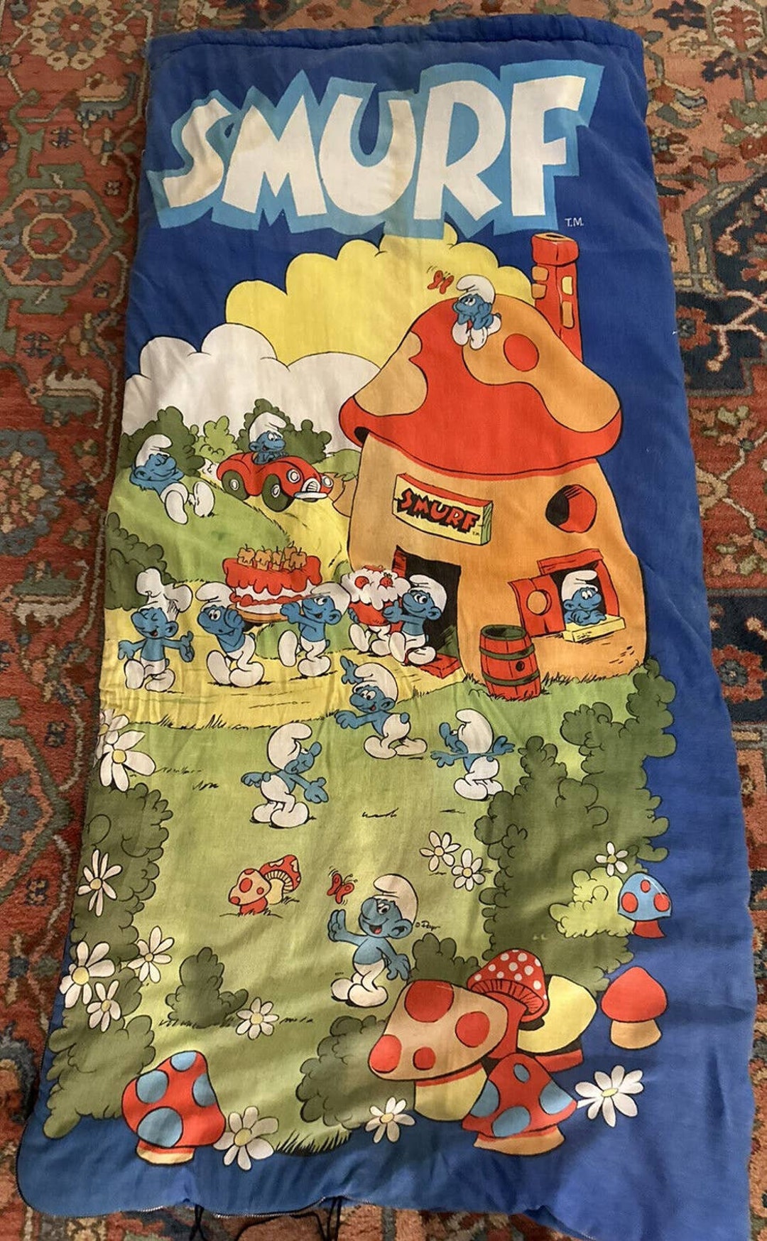Vintage Rare 1980 SMURF Sleeping Bag Slumber Birthday Party With ...
