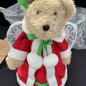 Vintage Avon Angel Teddy Bear Tree Topper New Red White 12” Tall