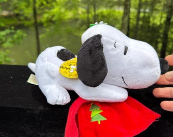 Adorable Peanuts 60 Years Snoopy 1990s Christmas Plush! 9" Stuffed Toy Snoopy With His Lovey Blanket