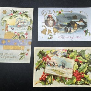 3 cartoline postali per le vacanze di Natale vittoriane del 1900 Colori incredibili! Germania Babbo Natale