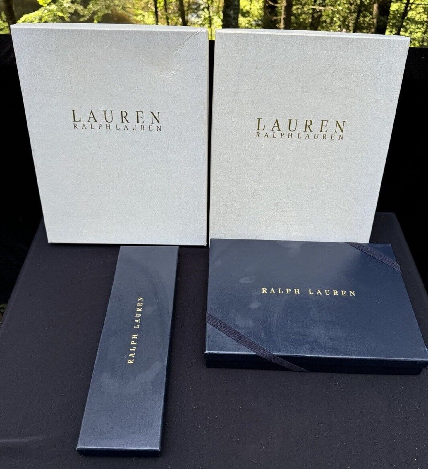 4 Vintage Ralph Lauren Storage Gift Boxes Navy Blue & White