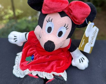 1990s Disney Store “December” Blue Topaz Birthstone Minnie Mouse 8” Bean Plush