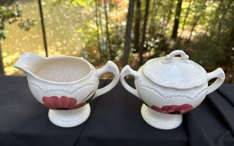 Vintage Three Piece Blue Ridge Southern Pottery Sugar Bowl W/ Lid Creamer S51 zdjęcie 1