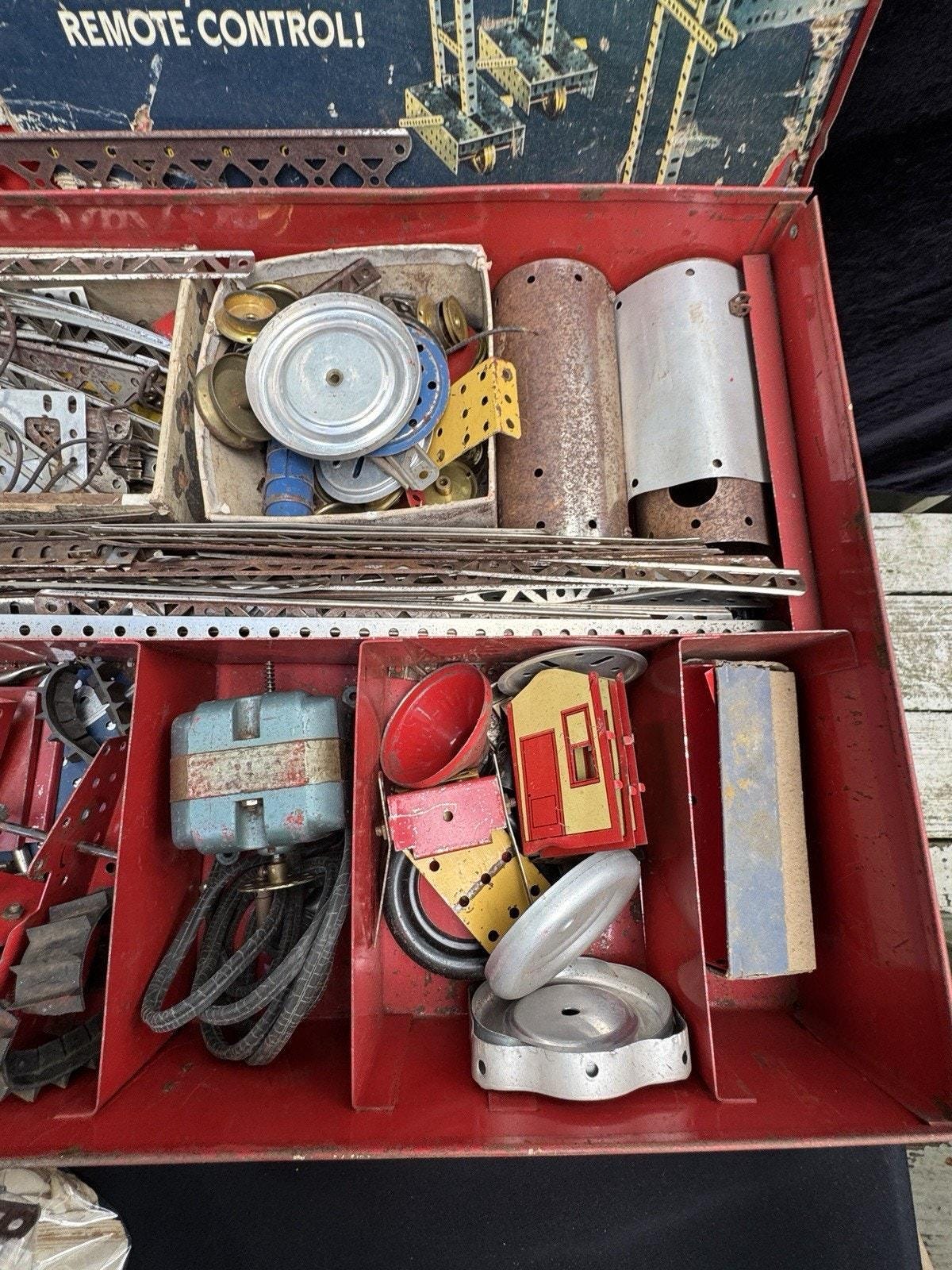 Rare 1949 #12 1/2 AC Gilbert Erector Set 2 Level Metal Case Loaded With ...