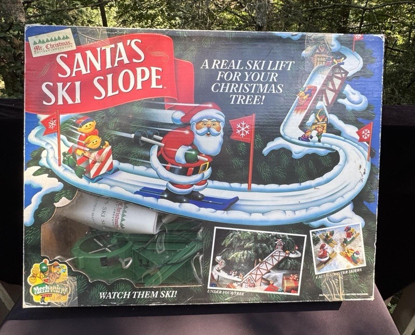 Vtg 1992 Mr Christmas Santa's Ski Slope Animated Ski Lift WORKS