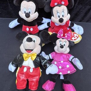 4 Disney Mickey & Minnie Mouse Bowtie Tails Plush Stuffed Animals Red and Pink image 1