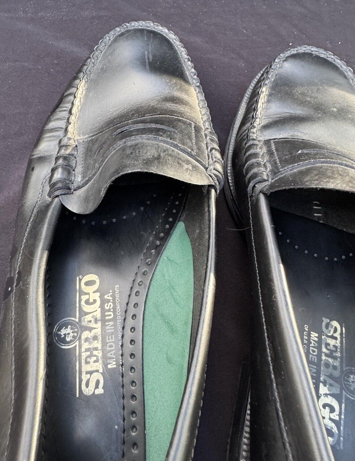 Vintage Sebago Mens Classic Loafer Black Leather Penny 