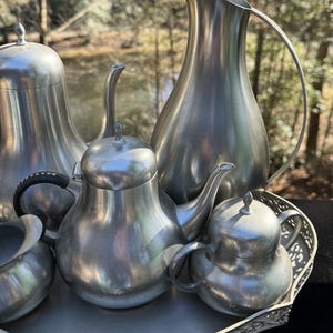 C.K. Kurz Tiel Royal Holland Pewter 2 Tea Pots & Creamer 1890 With ...