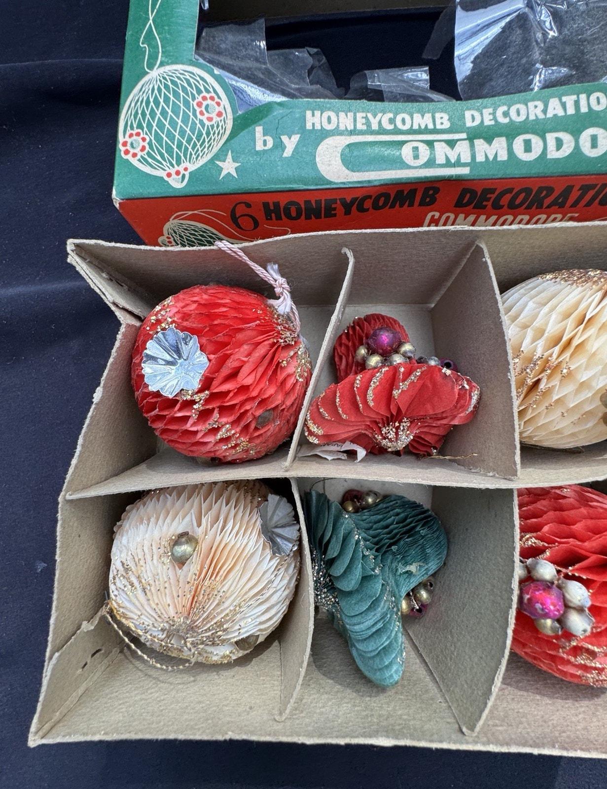 6 Holt Howard Vintage Christmas Honeycomb Ornaments in Original Box