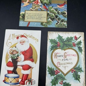 3 cartoline postali per le vacanze di Natale vittoriane del 1900 Colore INCREDIBILE! Germania Babbo Natale