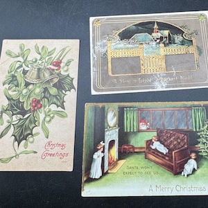 3 cartoline postali per le vacanze di Natale vittoriane del 1900 Colori incredibili! Germania Babbo Natale