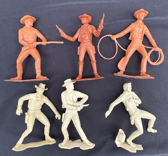 Lot De 5 Figurines Marx Cowboy - Gris - Échelle 1/32 (65mm) - Far West 1960-70 USA