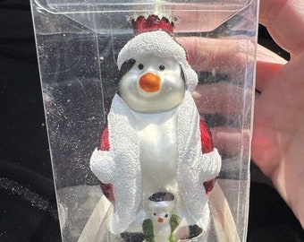 Penguin With Baby Penguin Blown Glass Ornament Mint In Box -A40